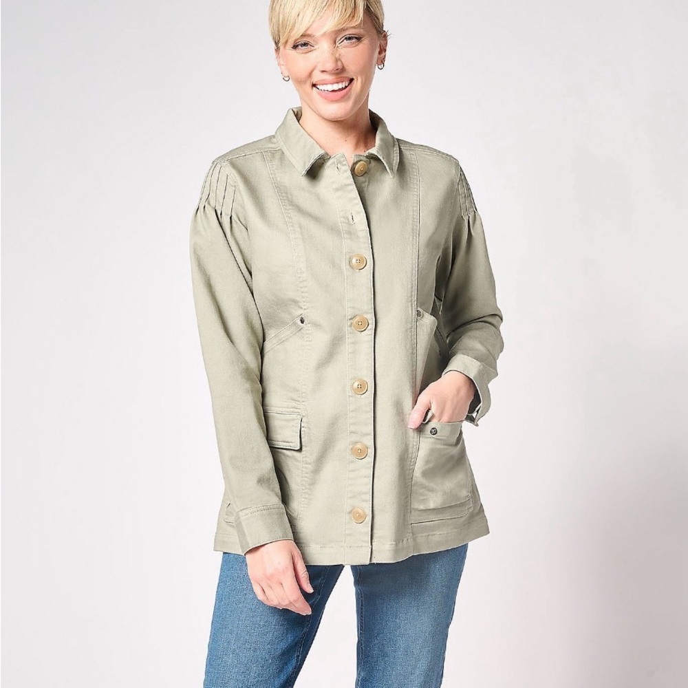 AnyBody Light Sage Utility Jacket with Button Closure